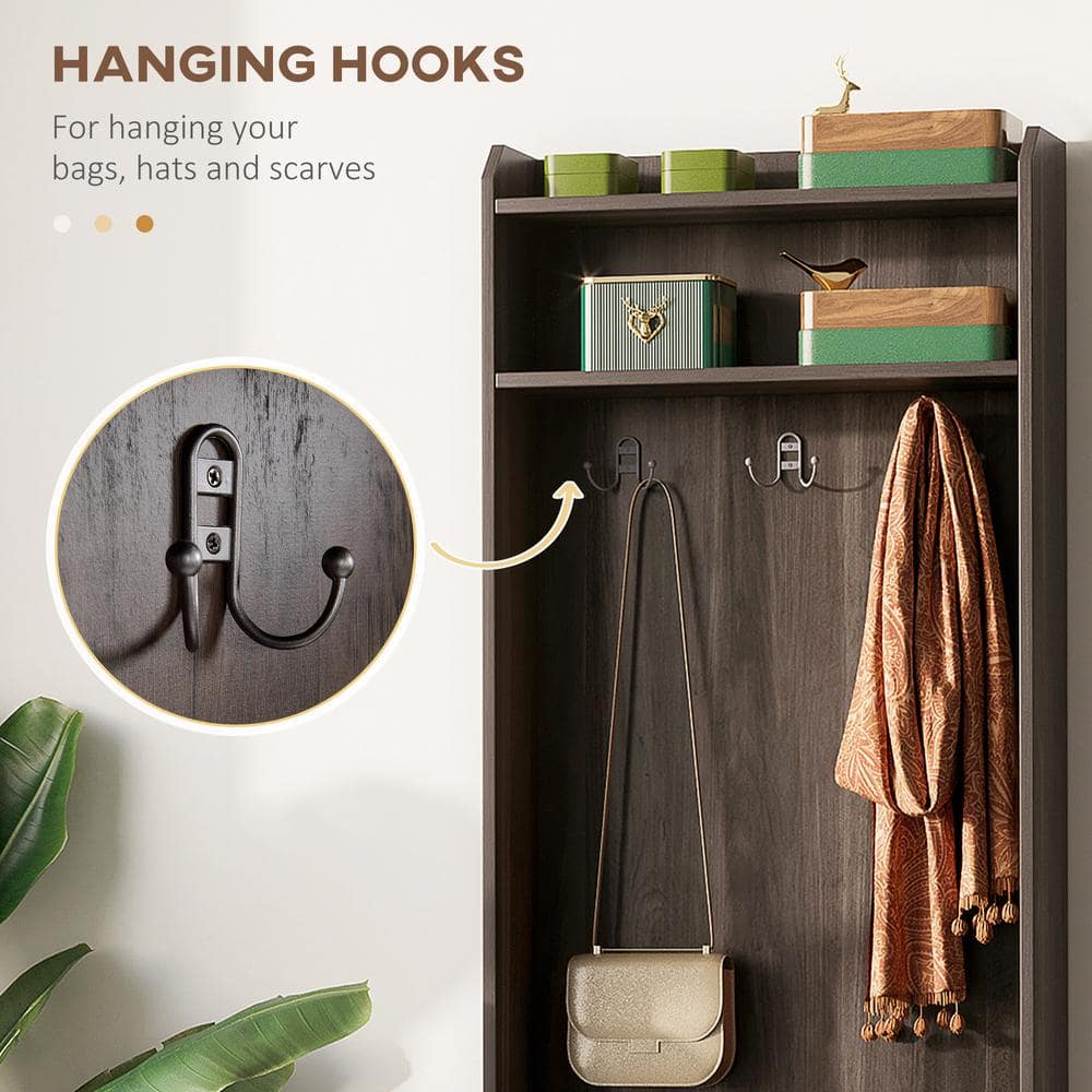 Modern Rustic Brown Hall Tree with Shoe Storage Bench and Coat Rack
