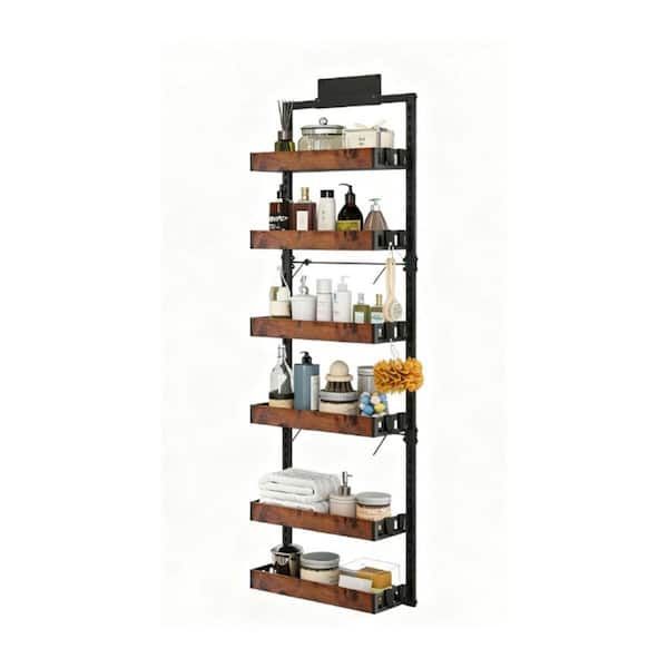 6-Tier 6 in. W x 18 in. D Black Metal Decorative Wall Shelf