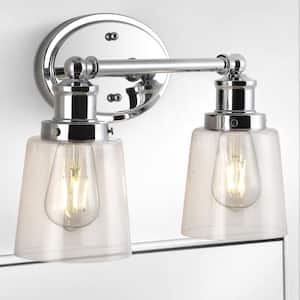 Beverly 15 in. 2-Light Iron/Seeded Glass Classic Cottage LED Chrome Vanity Light