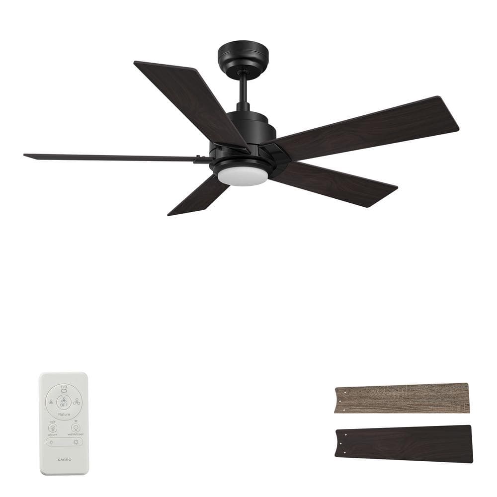 CARRO Aspen 56 in. Dimmable LED Indoor/Outdoor Black Smart Ceiling Fan ...