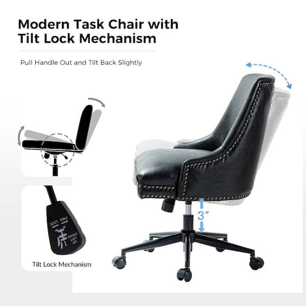 JAYDEN CREATION Taurino Contemporary Black Leather Swivel