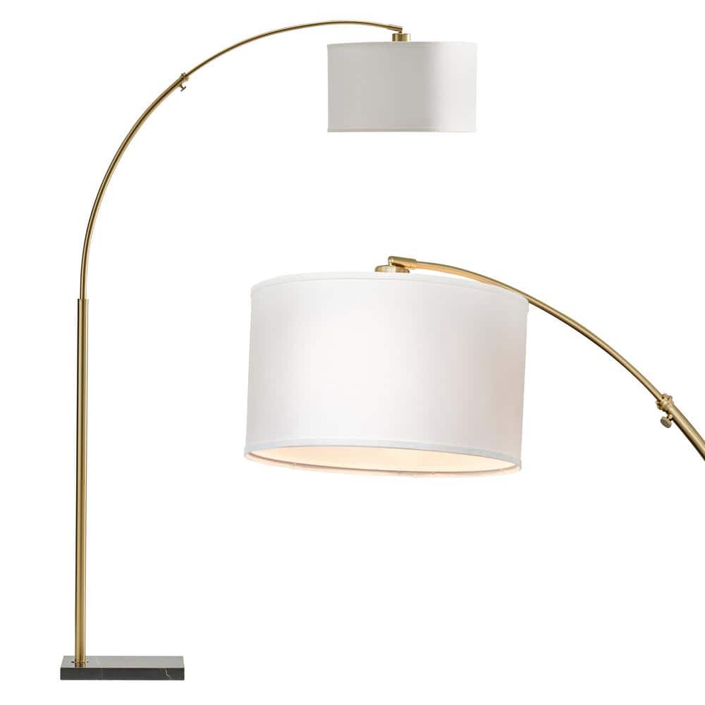 Antique Brass Arc Floor Lamp with Fabric Shade