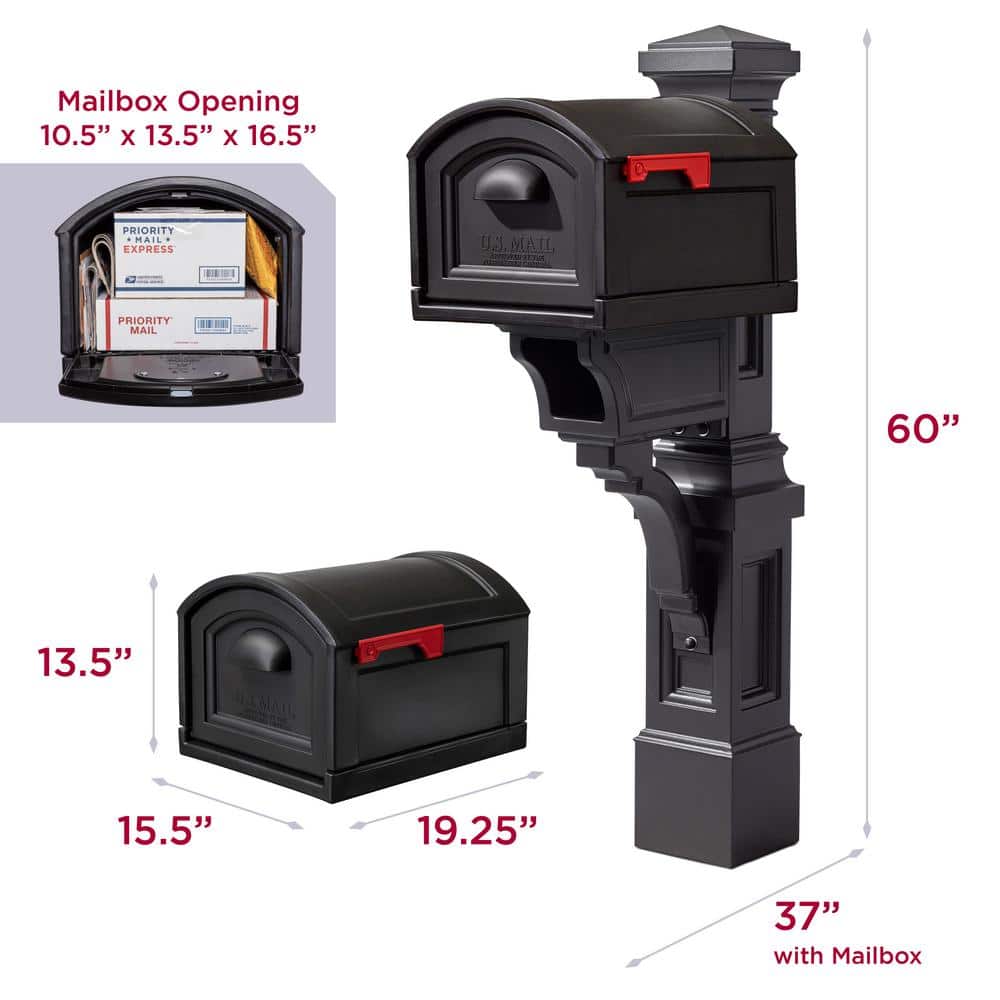 Atherton Extra Large Black Resin Mailbox with Wood Post