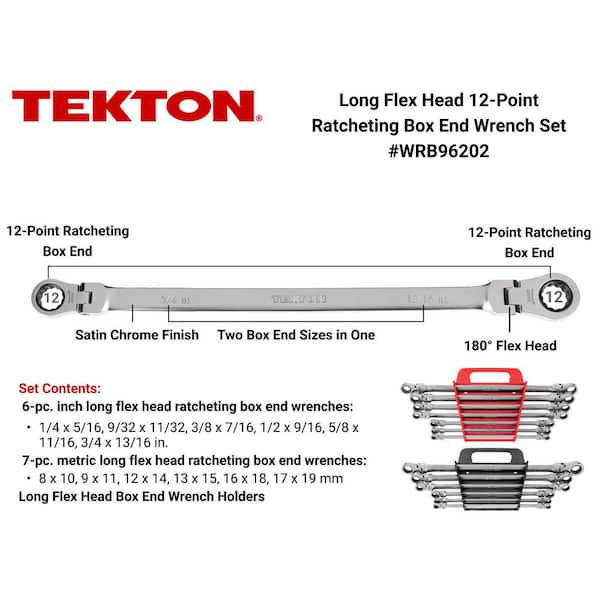 Long Flex Head 12-Point Ratcheting Box End Wrench Set with Holder with 13-Piece (1/4-13 in./16 in., 6-19 mm)