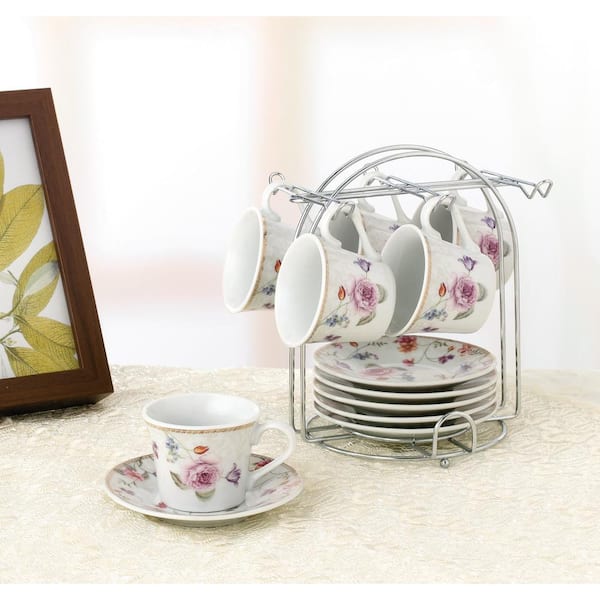 Lorren Home Trends 80-2020 Cups and Saucers Set of 4, Purple