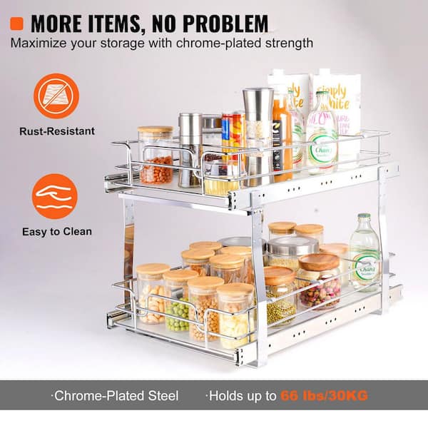 Steel Roll-Out Drawers, 2-Tier Pull-Out Cabinet Organizer 14 in. x 21 in. x 15 in. Fits 15.5 x 22 x 18 in. Cabinets