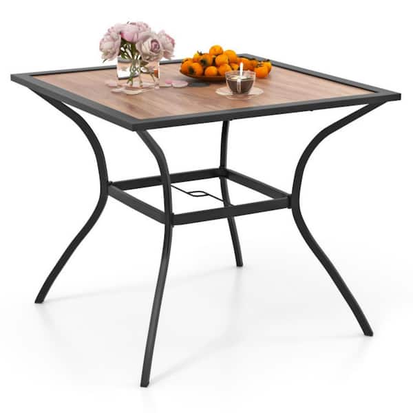 33.5 in. W Square Patio Dining Table Metal Frame Outdoor Table with Umbrella Hole for Balcony, Deck or Porch