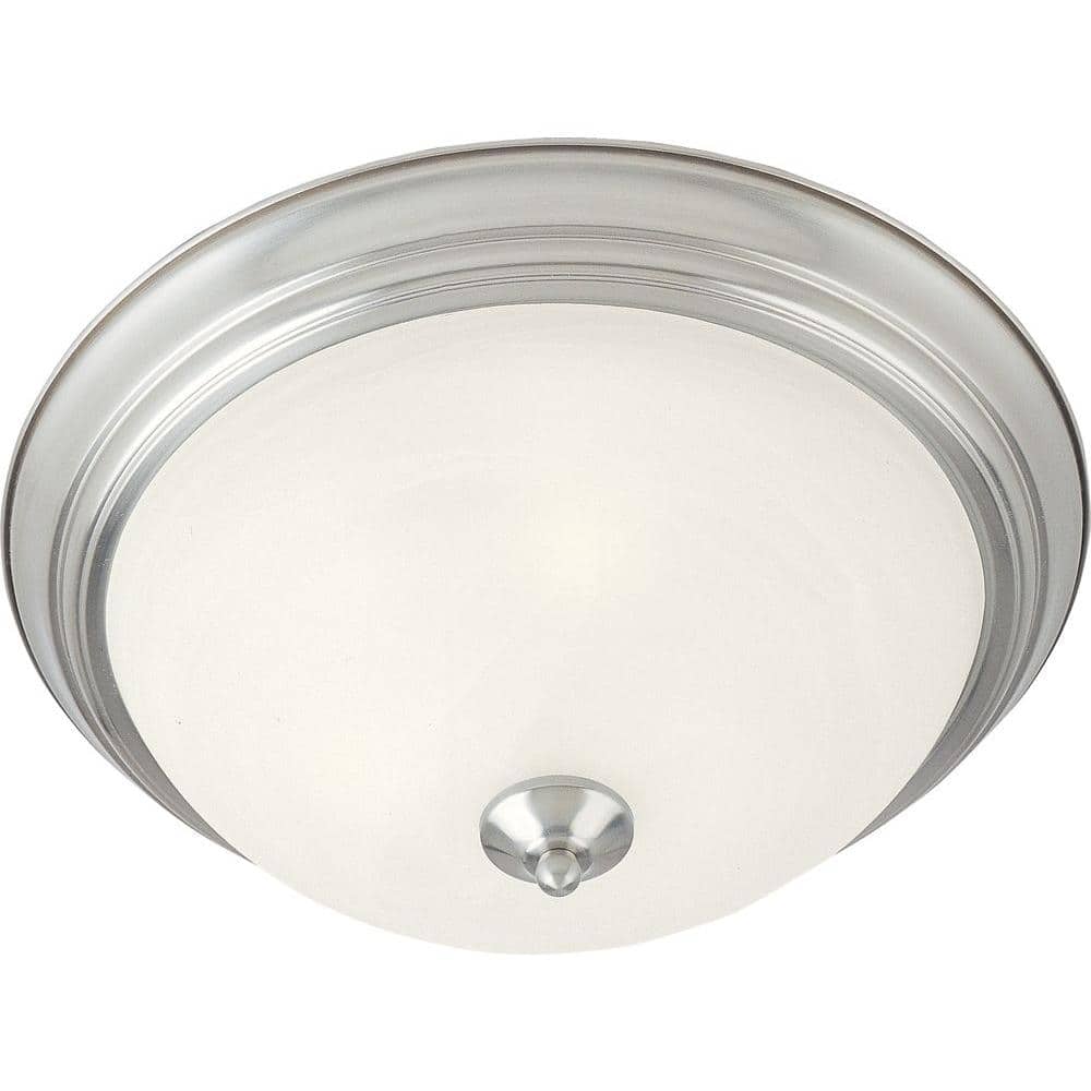 Essentials Satin Nickel 2-Light Flush Mount with Marble Glass