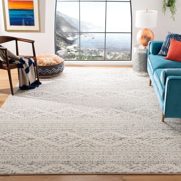 Tulum 10 ft. x 10 ft. Square Ivory/Gray Striped Tribal Geometric Area Rug