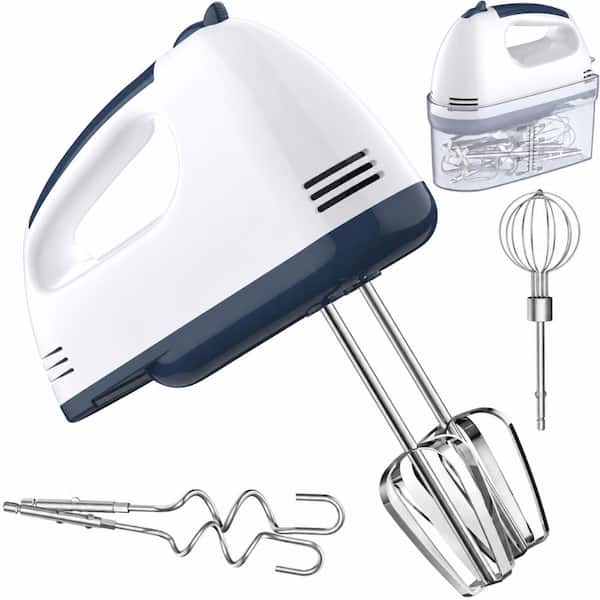 Electric Hand Mixer with 7 Speeds, 5 Stainless Steel Accessories, Storage Box and Corded Design, White