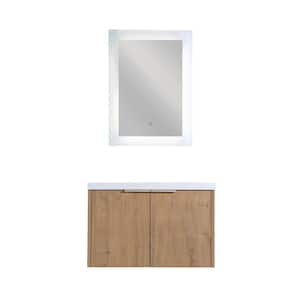 30 in. W x 18 in. D x 19 in. H Float Mounting Bathroom Vanity in Imitative Oak Brown with Glossy White Resin Basin Top