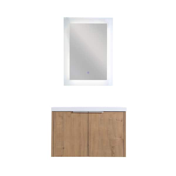 ARTCHIRLY 30 in. W x 18 in. D x 19 in. H Float Mounting Bathroom Vanity in Imitative Oak Brown with Glossy White Resin Basin Top