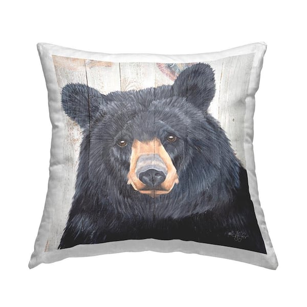 Rustic Bear Face Gray Print Polyester 18 in. x 18 in. Throw Pillow