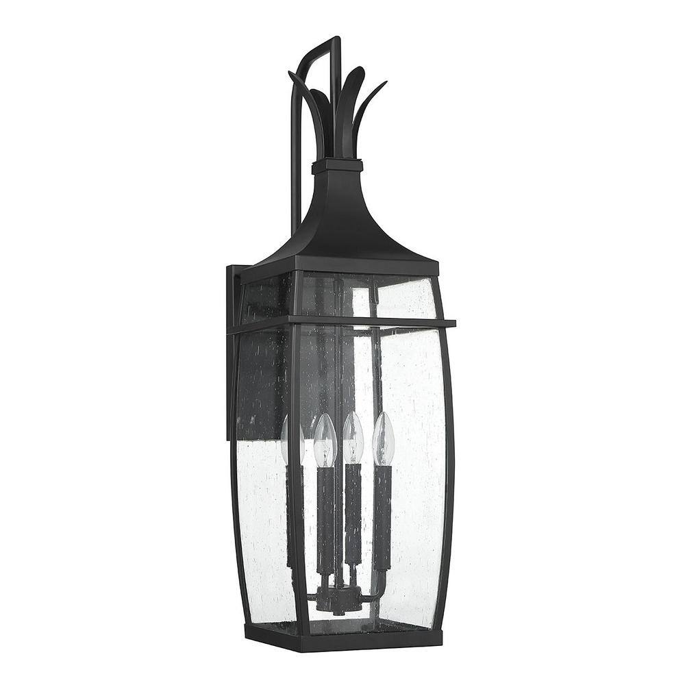Matte Black 4-Light Outdoor Wall Lantern with Clear Seeded Glass