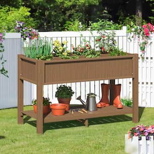 48 in.x 22 in.x 30 in.Brown Recycled Plastic Wood Outdoor Elevated Garden Beds Raised Planter Box DIY With Partitions