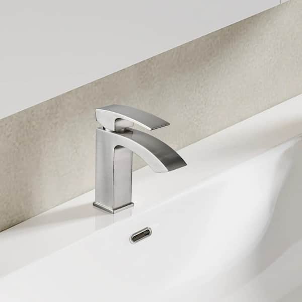 Single Handle Single Hole Bathroom Faucet in Brushed Nickel