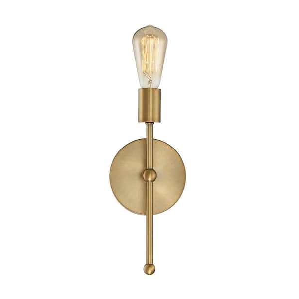 TUXEDO PARK LIGHTING 6 in. W x 12 in. H 1-Light Natural Brass Wall Sconce with Exposed Bulb