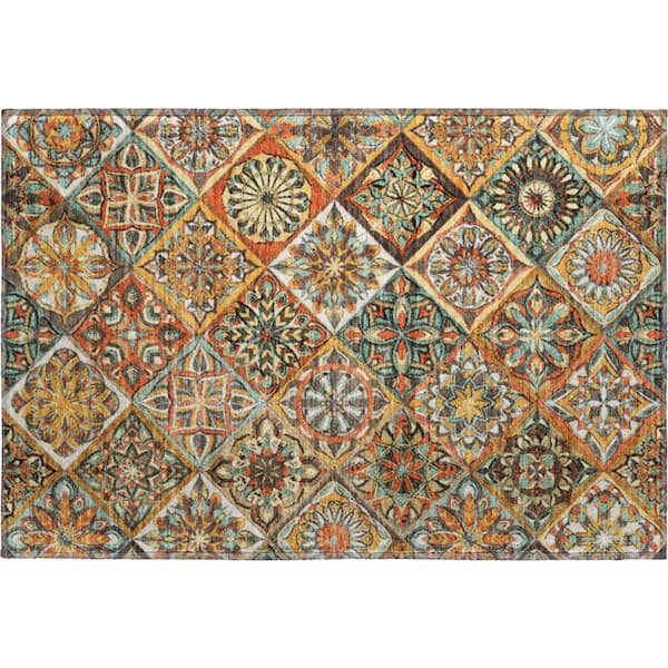 Mayfield Premium Machine Washable Abstract AMF2256 Gold 2 ft. x 3 ft. Accent Rug