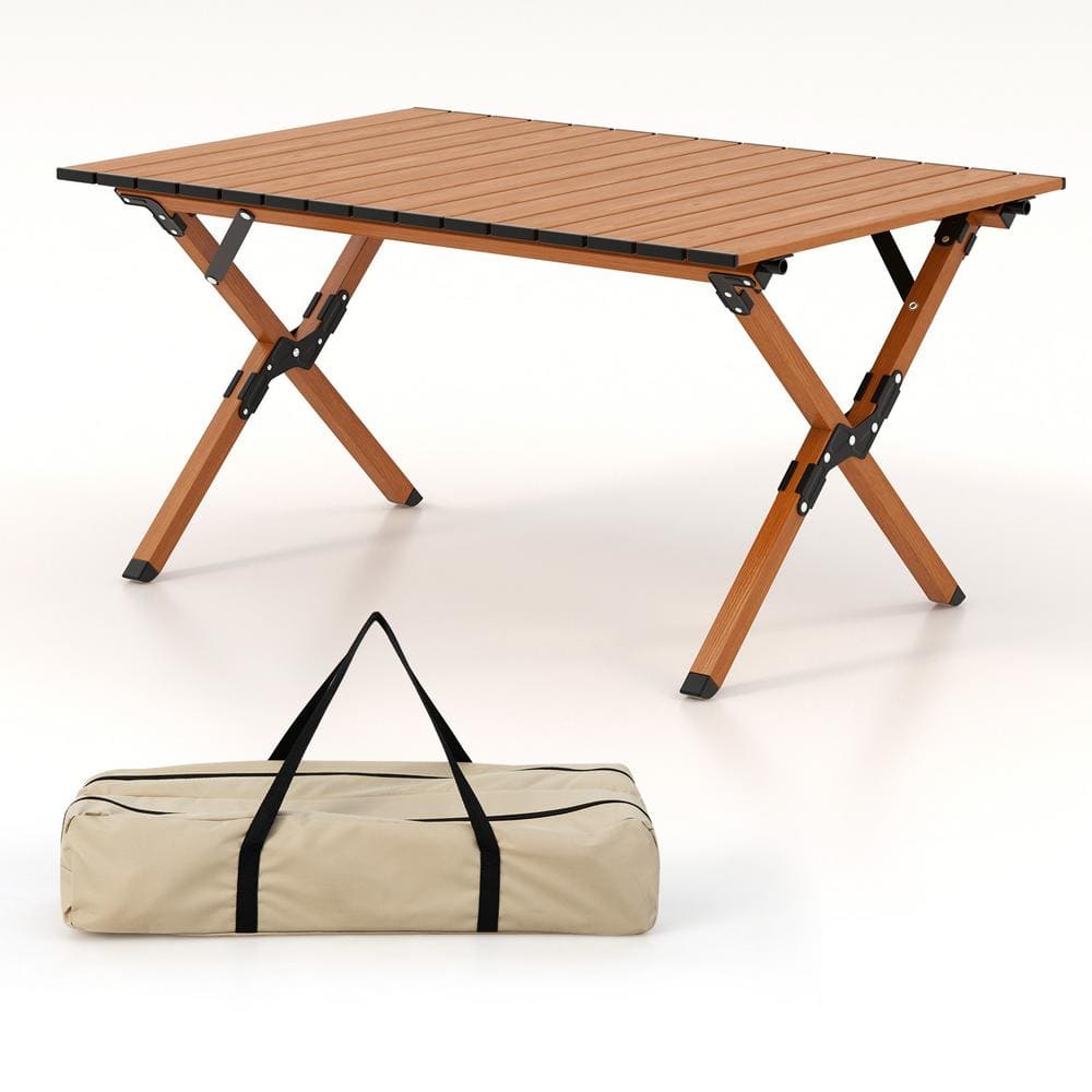 ANGELES HOME Folding Lightweight Natural Aluminum Camping Table with