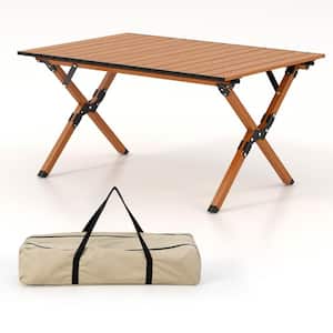 Folding Lightweight Natural Aluminum Camping Table with Wood Grain-M
