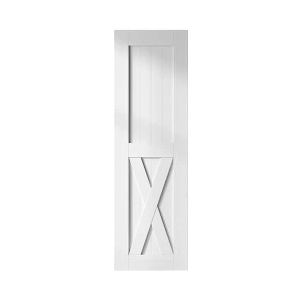 HOMACER 26 in. x 84 in. X-Frame White Solid Natural Pine Wood Panel Interior Sliding Barn Door Slab with Frame