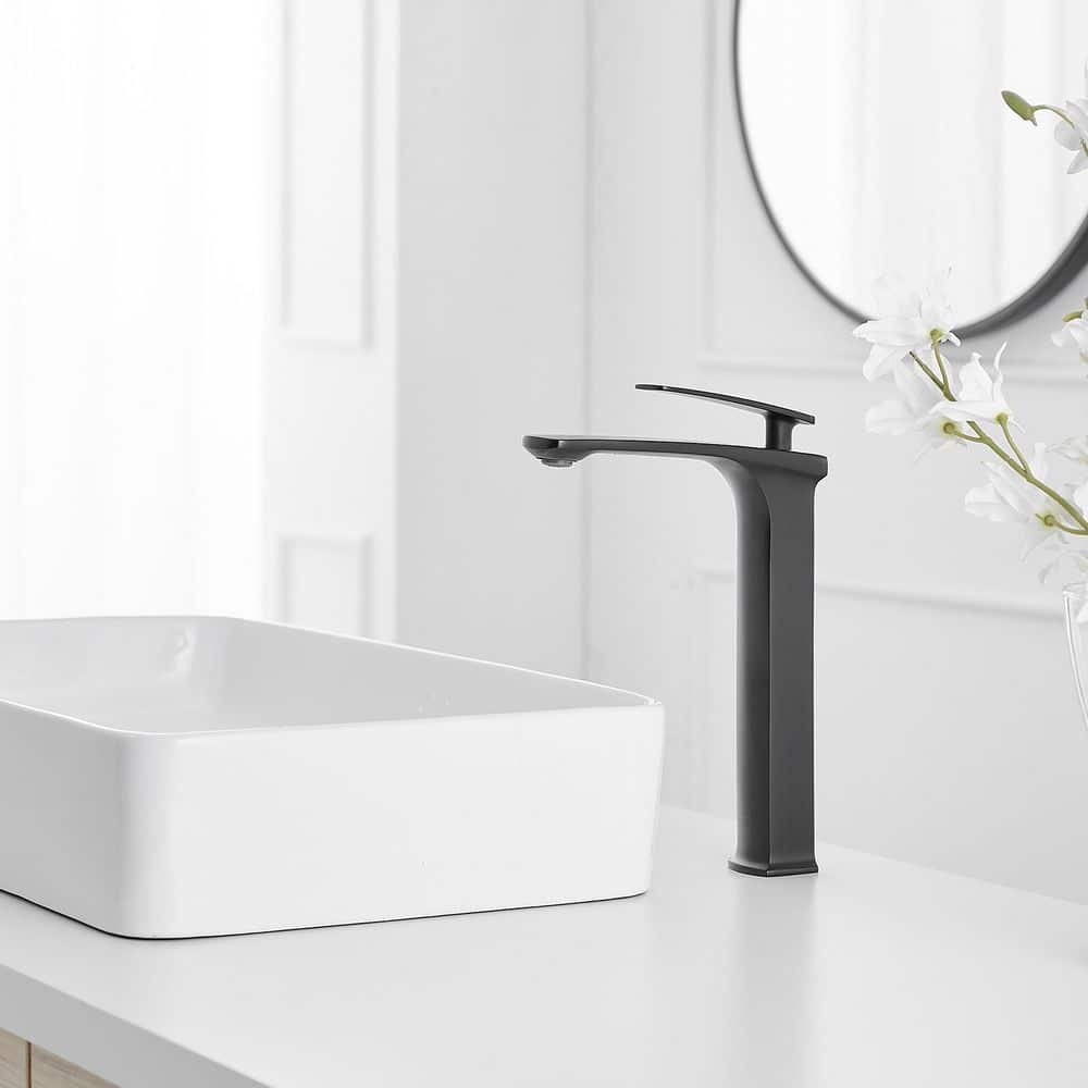 Matte Black Single Handle Vessel Sink Faucet with Drain Assembly