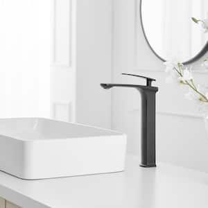 Single Hole Single Handle Bathroom Vessel Sink Faucet With Pop Up Drain Assembly Kit in Matte Black