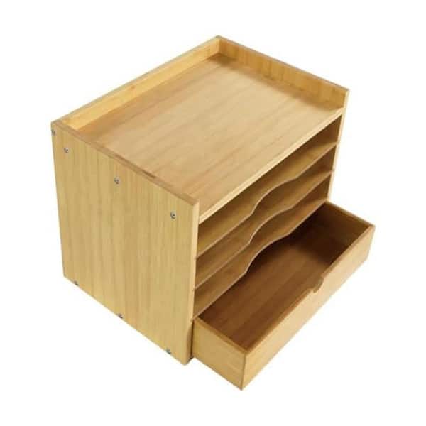 Aoibox 5-Tier Bamboo Desk Organizer with Drawer Adjustable Shelves ...