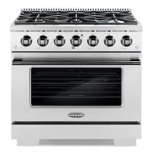 36 in. 4.5 cu. ft. Gas Range with 6-Burners and Cast Iron Grates in Stainless Steel with Black Custom Handle Knob Kit