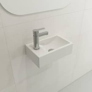 Milano Wall-Mounted White Fireclay Rectangular Bathroom Sink 14.5 in. 1-Hole with Left Side Faucet Deck