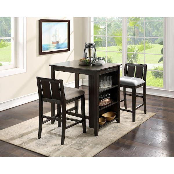 NEW CLASSIC HOME FURNISHINGS New Classic Furniture Heston 3-piece Wood Top Square Counter Set with Storage Shelf, Cherry Brown