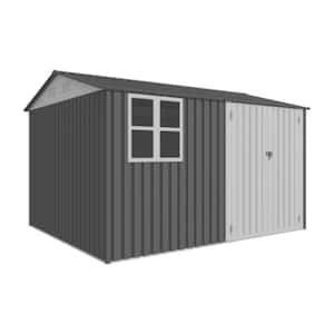 Gray 10 ft. W x 8 ft. D Galvanized Steel Garden Shed Patio Storage Shed w Double Lockable Door, 6 Vents (80 sq. ft.)