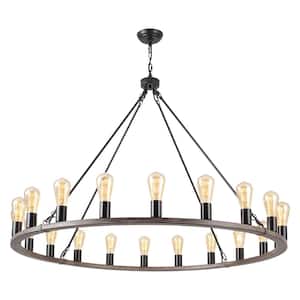 Loughlam 20-Light Black/Brown Farmhouse Candle Style Wagon Wheel Chandelier for Living Room Kitchen Dining Room Foyer