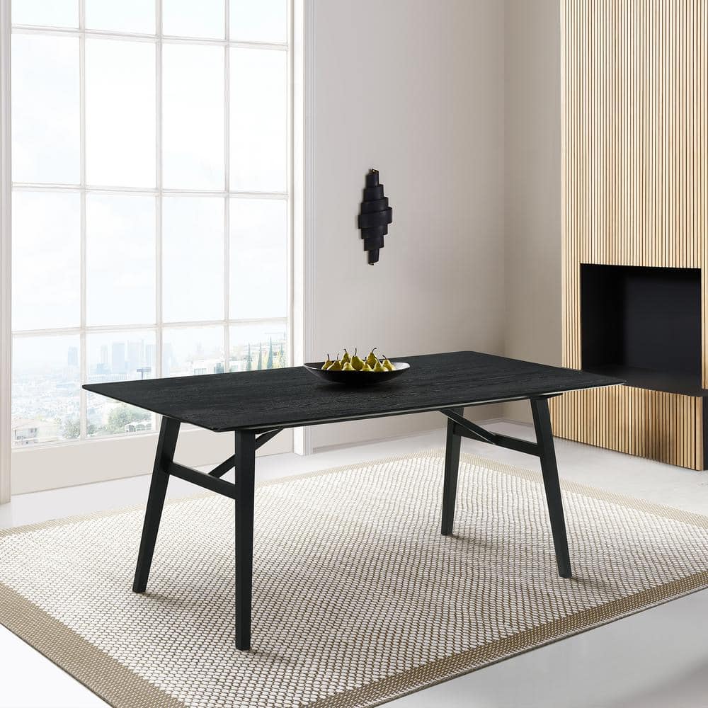 Channell Black Rubberwood Rectangular Dining Table for Six