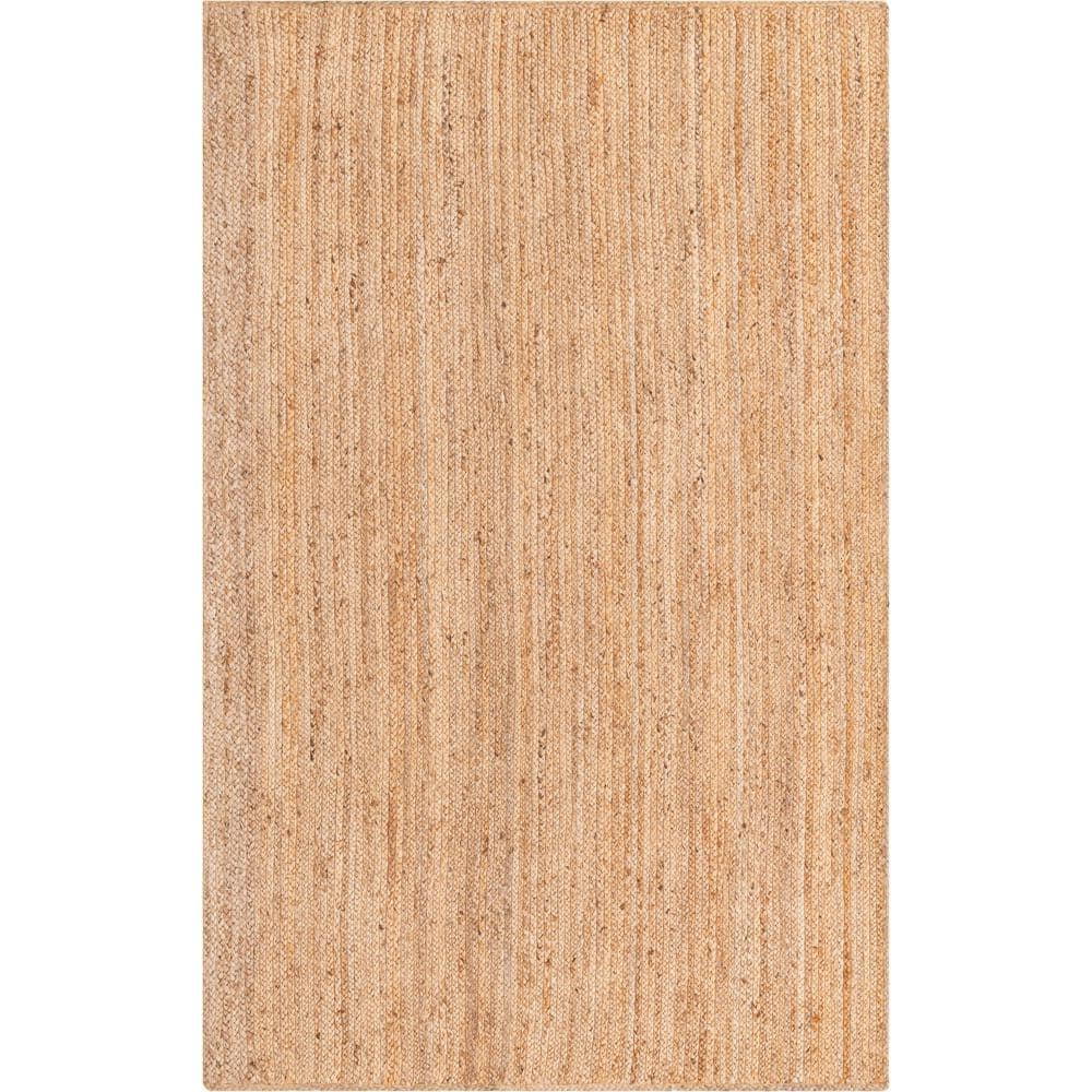 Handmade Braided Jute and Cotton Reversible Area Rug 5' x 8' - Natural Brown