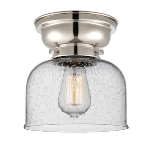 Aditi Bell 8 in. 1-Light Polished Nickel Flush Mount with Seedy Glass Shade