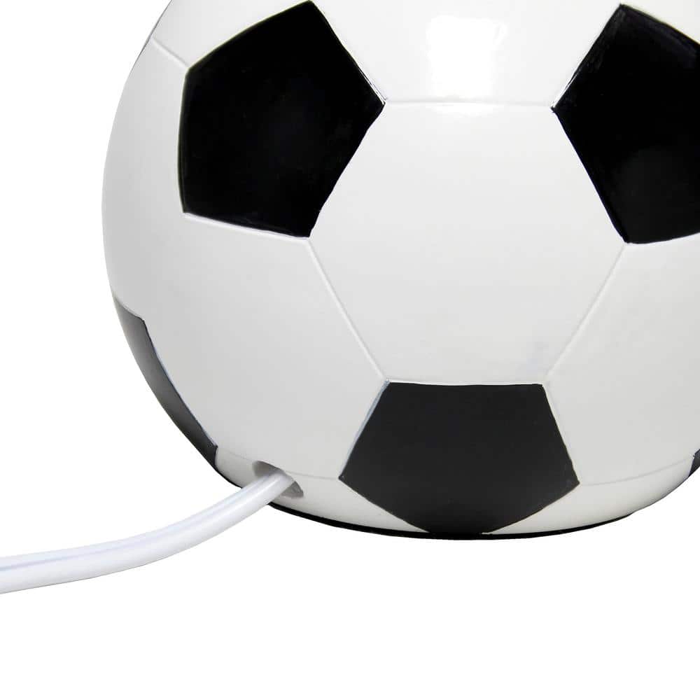 11.5" White and Black Ceramic Soccer Ball Table Lamp