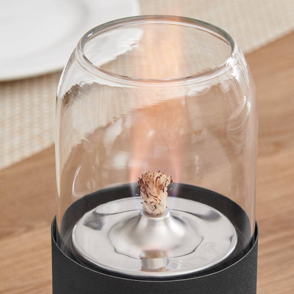 Black Glass and Metal Oil Lamp Set with Rope Wick