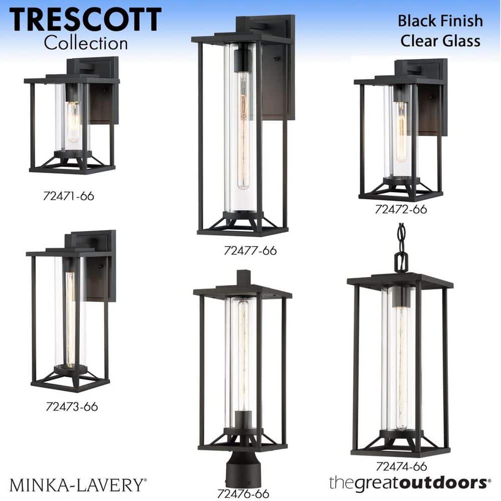 Trescott Contemporary Black Outdoor Wall Lantern with Clear Glass
