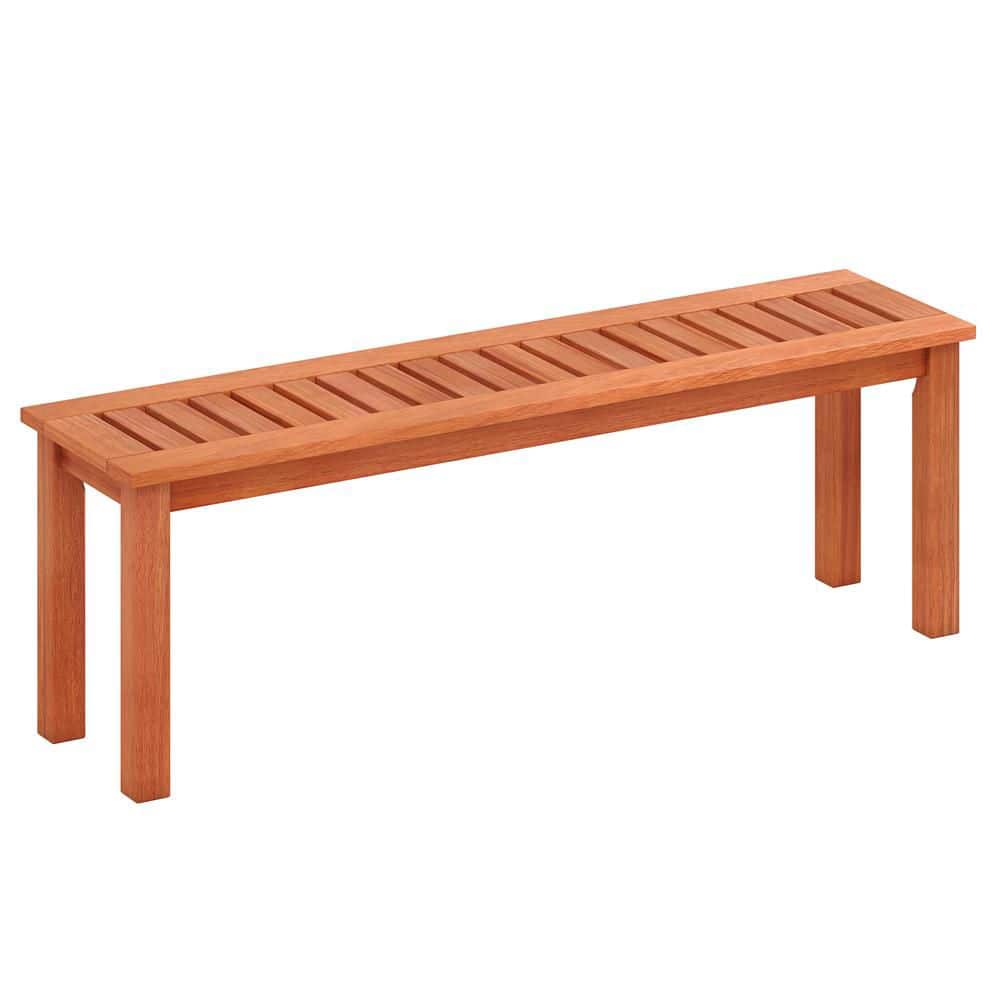 HONEY JOY Teak Outdoor Solid Wood Bench Backless Dining Bench w ...
