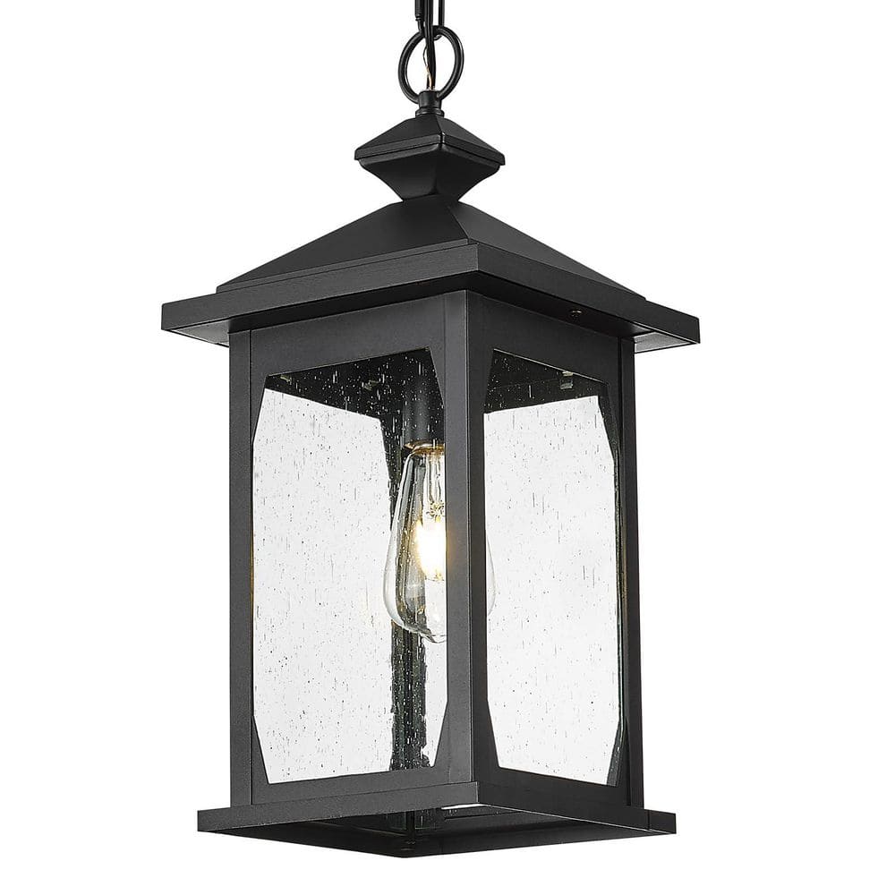 Modern 100-Watt 1-Light Outdoor Pendant Light with Seeded Glass Shade Aluminum in Black Finish Weather Resistant price history on PriceWatchPro