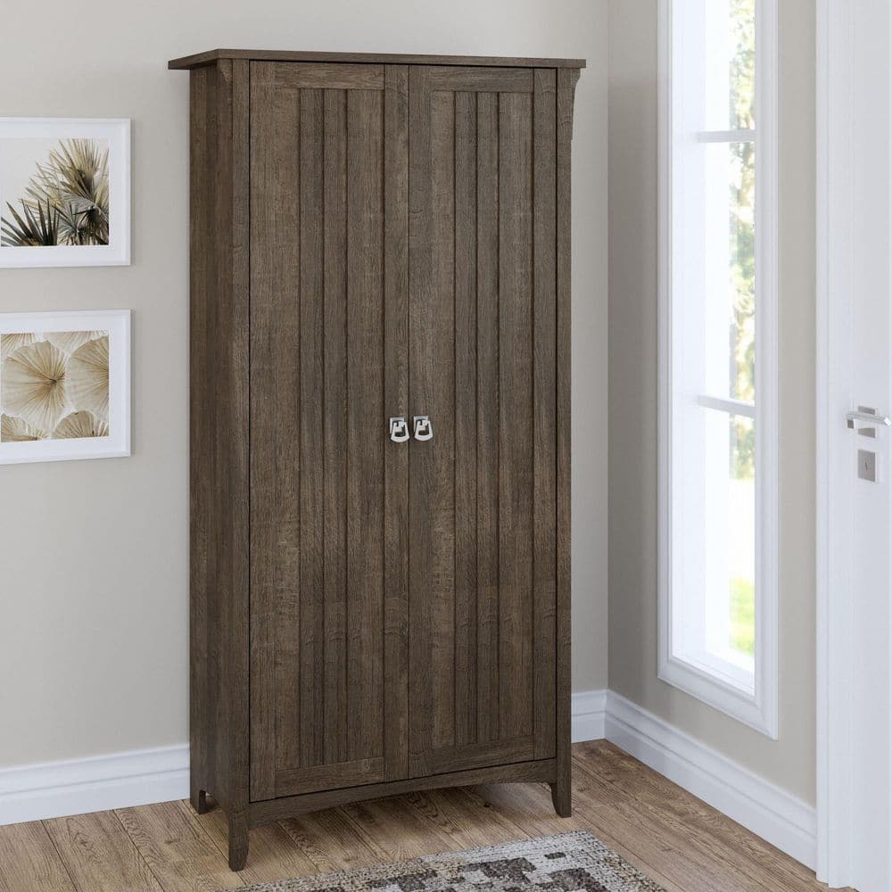Salinas Ash Brown 62.95 in. Accent Storage Cabinet with Doors and Adjustable Shelves