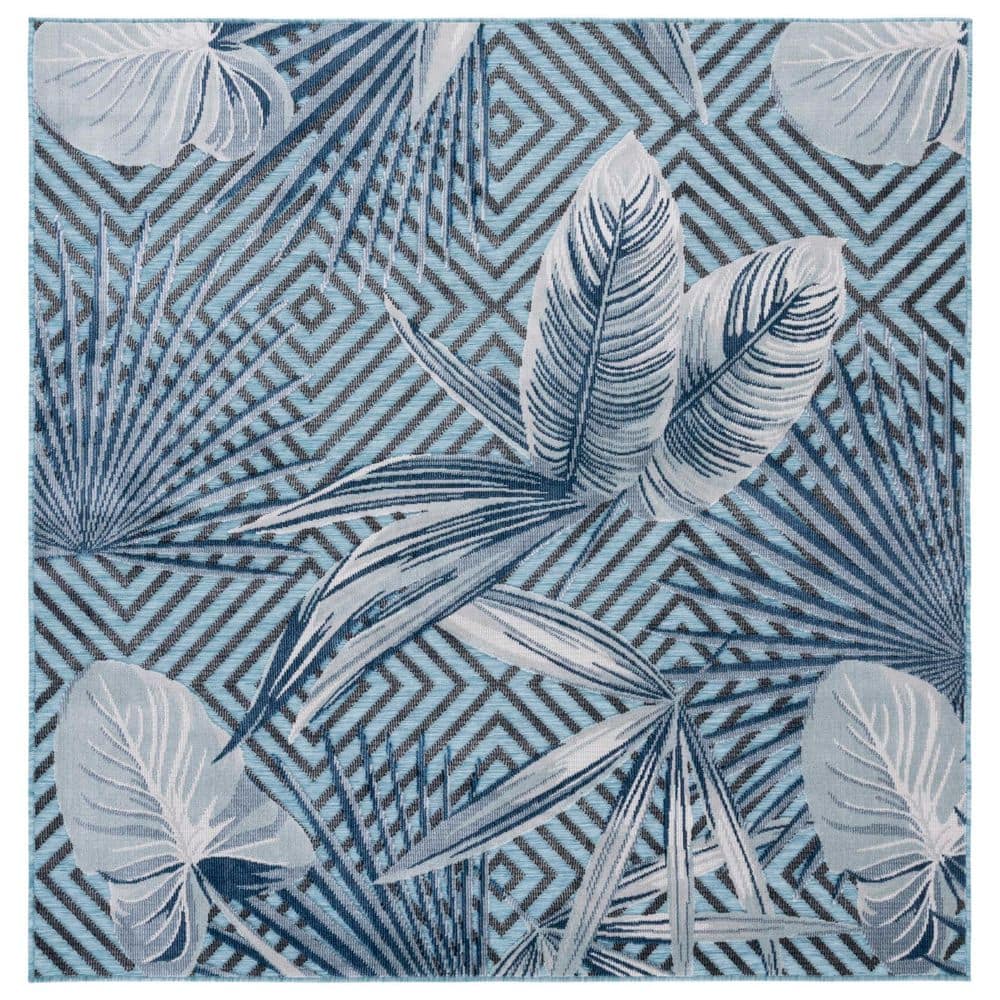 Cabana Aqua/Navy 6 ft. x 6 ft. High-Low Diamond Leaf Indoor/Outdoor Square Area Rug price history on PriceWatchPro