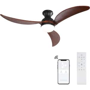 52 in. LED Indoor Black Smart Ceiling Fan with Amperemeter Control and 3-Colors Adjustable