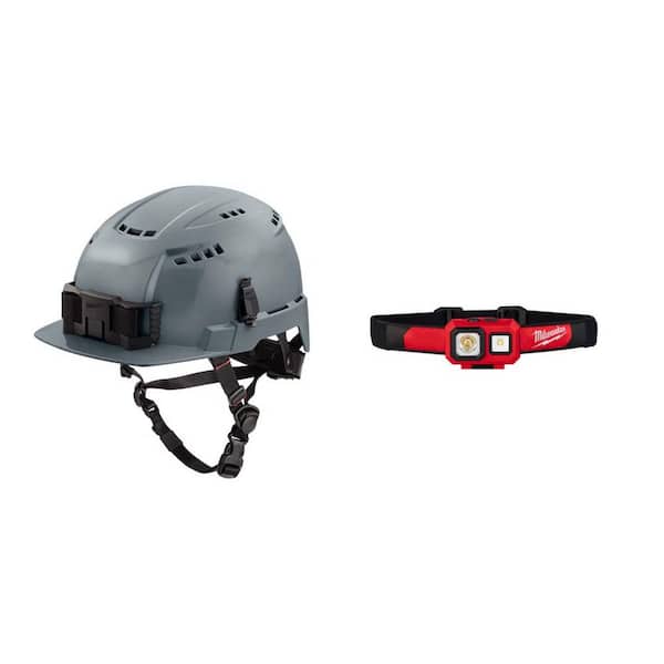 Milwaukee BOLT Gray Type 2 Class C Front Brim Vented Safety Helmet w/450 Lumens LED Spot/Flood Headlamp