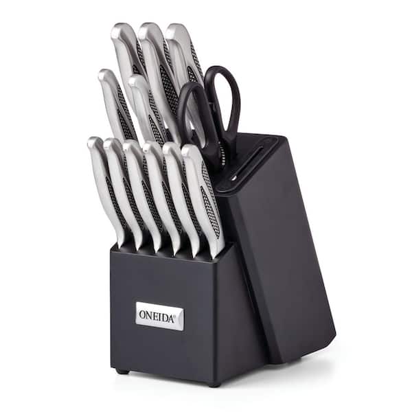 Oneida Crosshatch 14-Piece Stainless Steel Knife Set with Block