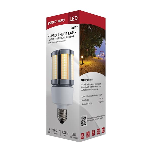 SATCO 9 Watt 1600K 585Nm Amber Corncob Turtle-Friendly Dark Gray