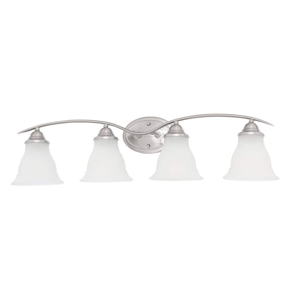 Trinity Brushed Nickel 4-Light Bath Fixture with Etched Glass Shades