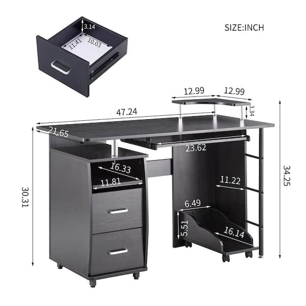 ZERDER Small Computer Desks with Power Outlet, Z-Shaped Home Office Desks  for Small Space, Compact Study Desk with Keyboard Tray and Casters,  Computer