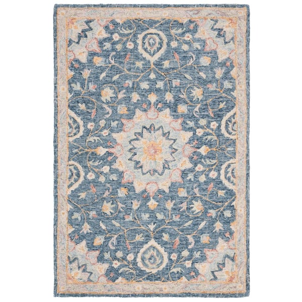 Blossom 4 ft. x 6 ft. Navy/Multi Ornate Floral Border Area Rug